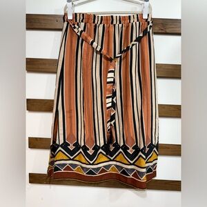 Bohemian Striped Maxi Skirt in Black, Orange, and Cream